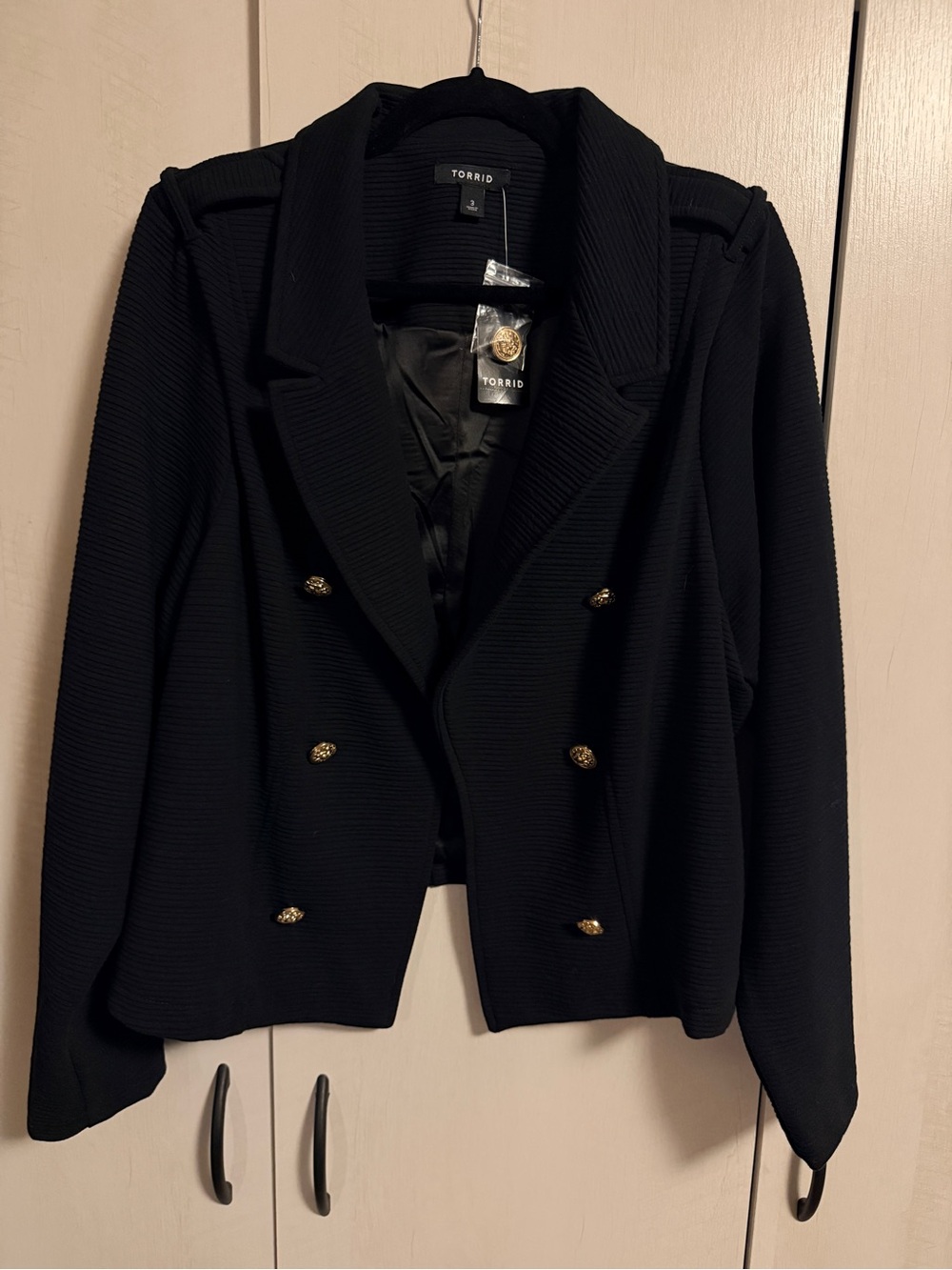 torrid Black Double-Breasted Cropped Blazer with Gold Buttons